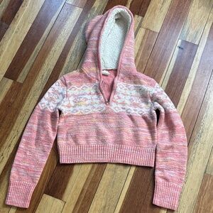No Boundaries Pink and Cream Knit Hoodie
